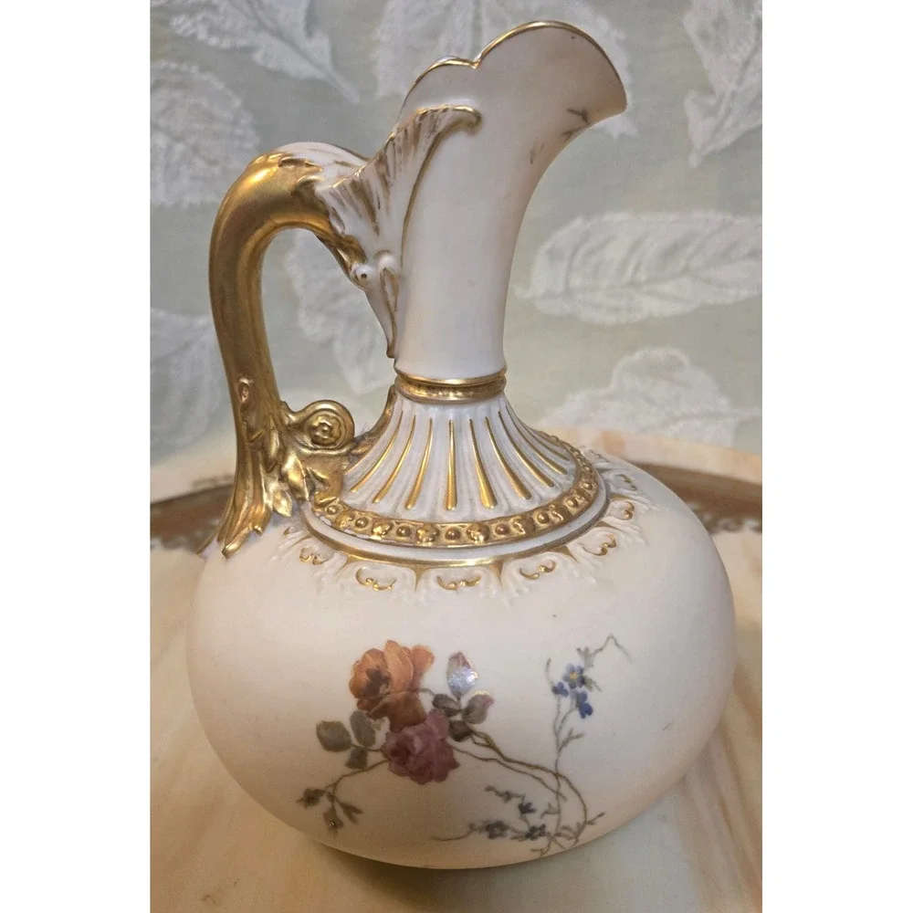 Antique Royal Worcester England Floral Gilt Porcelain Pitcher 1136 Rd No 43555